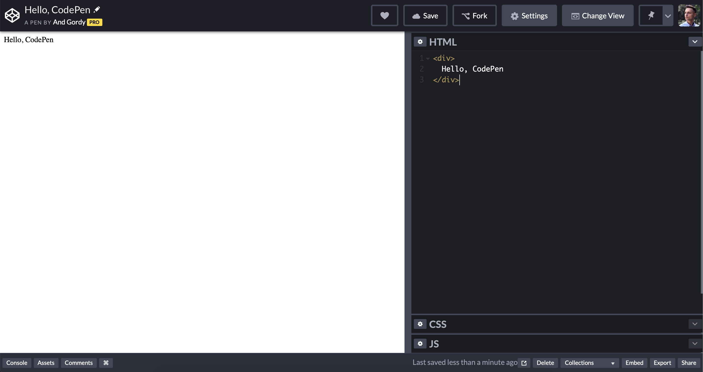 CodePen UI with active Preview
